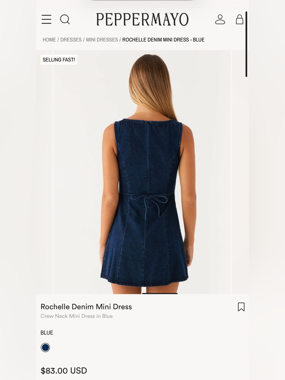 Peppermayo Dark Blue Denim Mini Dress Rochelle Medium - Picture 5 of 5